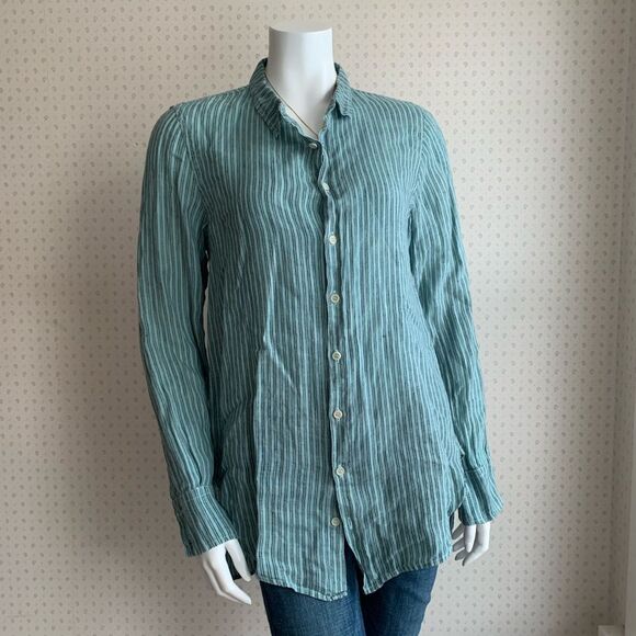 CP Shades Turquoise Stripe Button Down Marella Tunic Top Sz XS PW6 - Picture 1 of 7